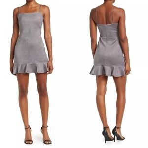 Susana Monaco String Silver Faux Suede Ruffled Mini Dress NEW!! Size XL